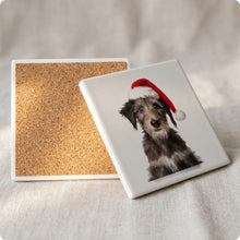 Scottish Deerhound Puppy ceramic coasters set of 4, cork back