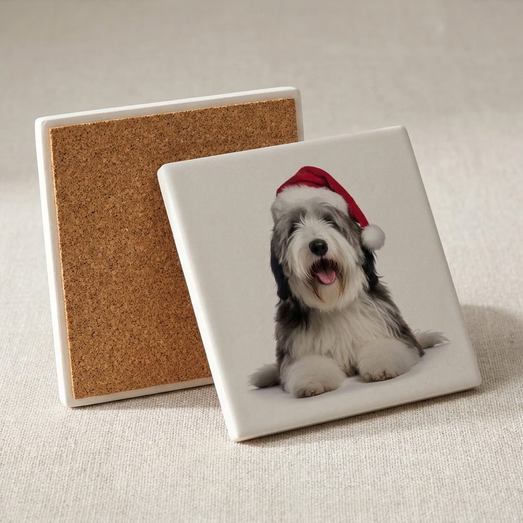 Old English Sheepdog ceramic coasters set of 4, cork back