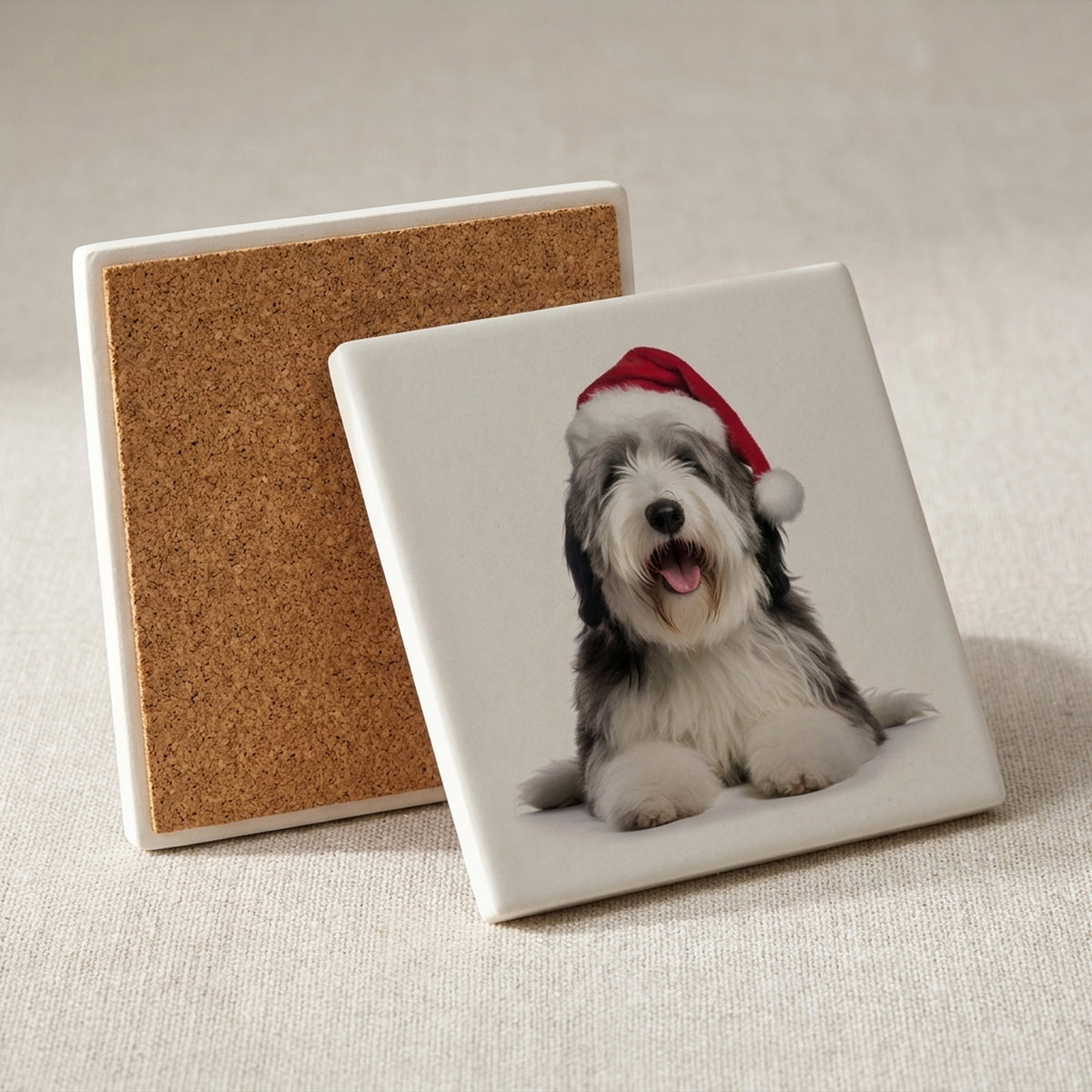 Old English Sheepdog ceramic coasters set of 4, cork back