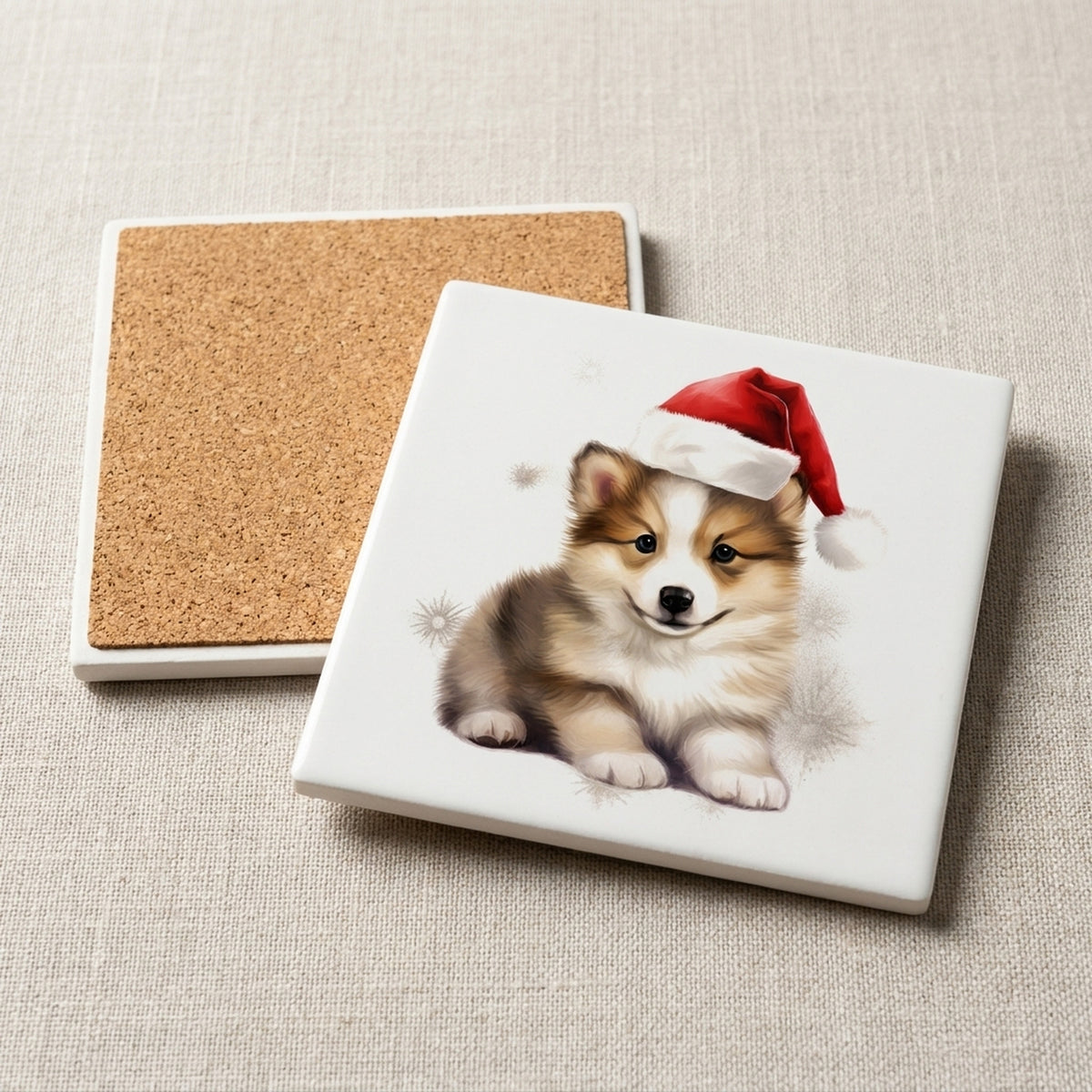 Icelandic Sheepdog Puppy Drawing ceramic coasters set of 4, cork back