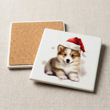 Icelandic Sheepdog Puppy Drawing ceramic coasters set of 4, cork back