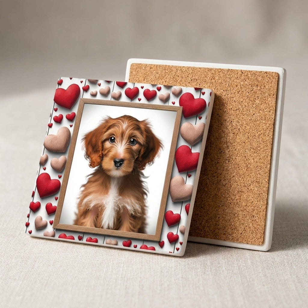 Goldendoodle ceramic coasters set of 4, cork back
