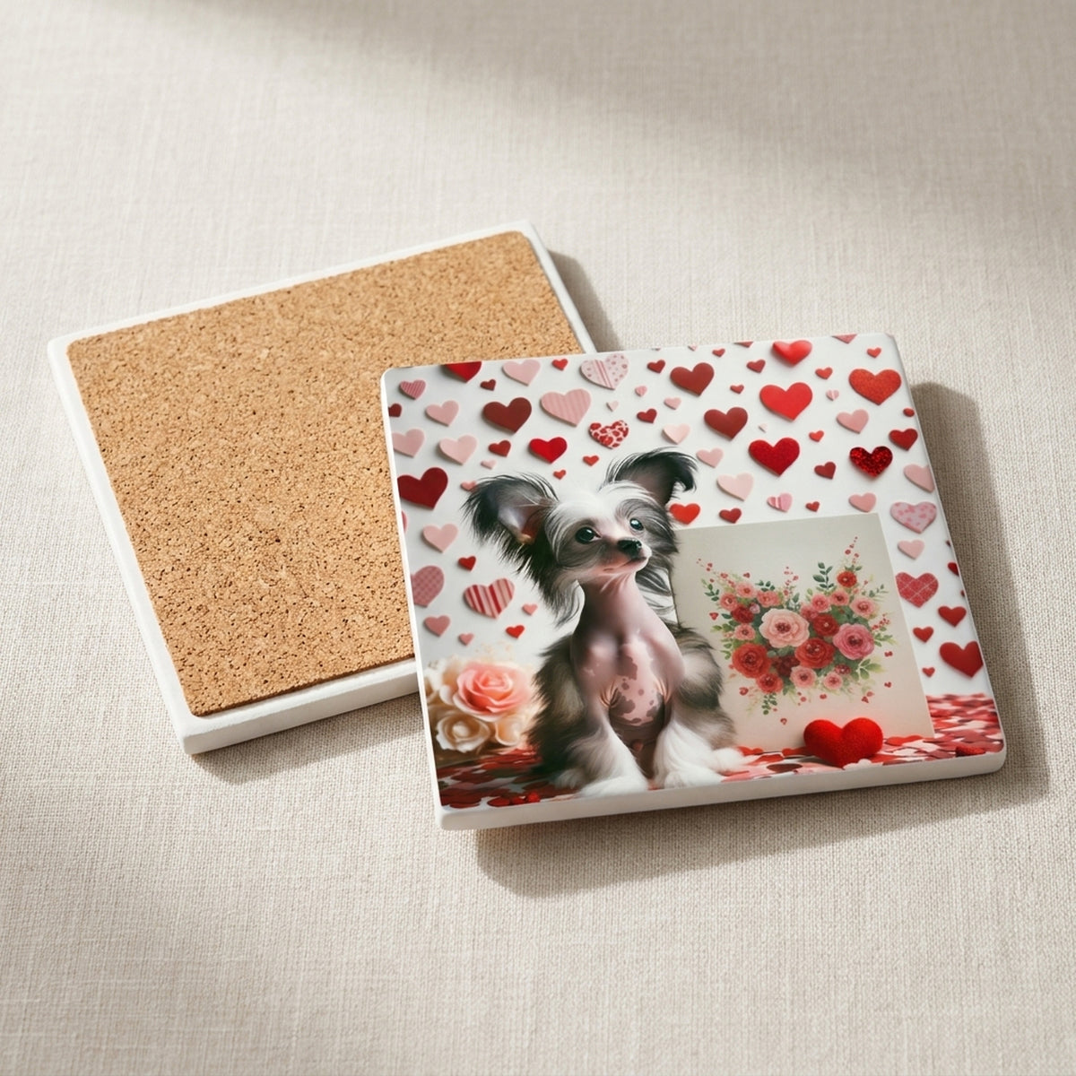 Chinese Crested ceramic coasters set of 4, cork back