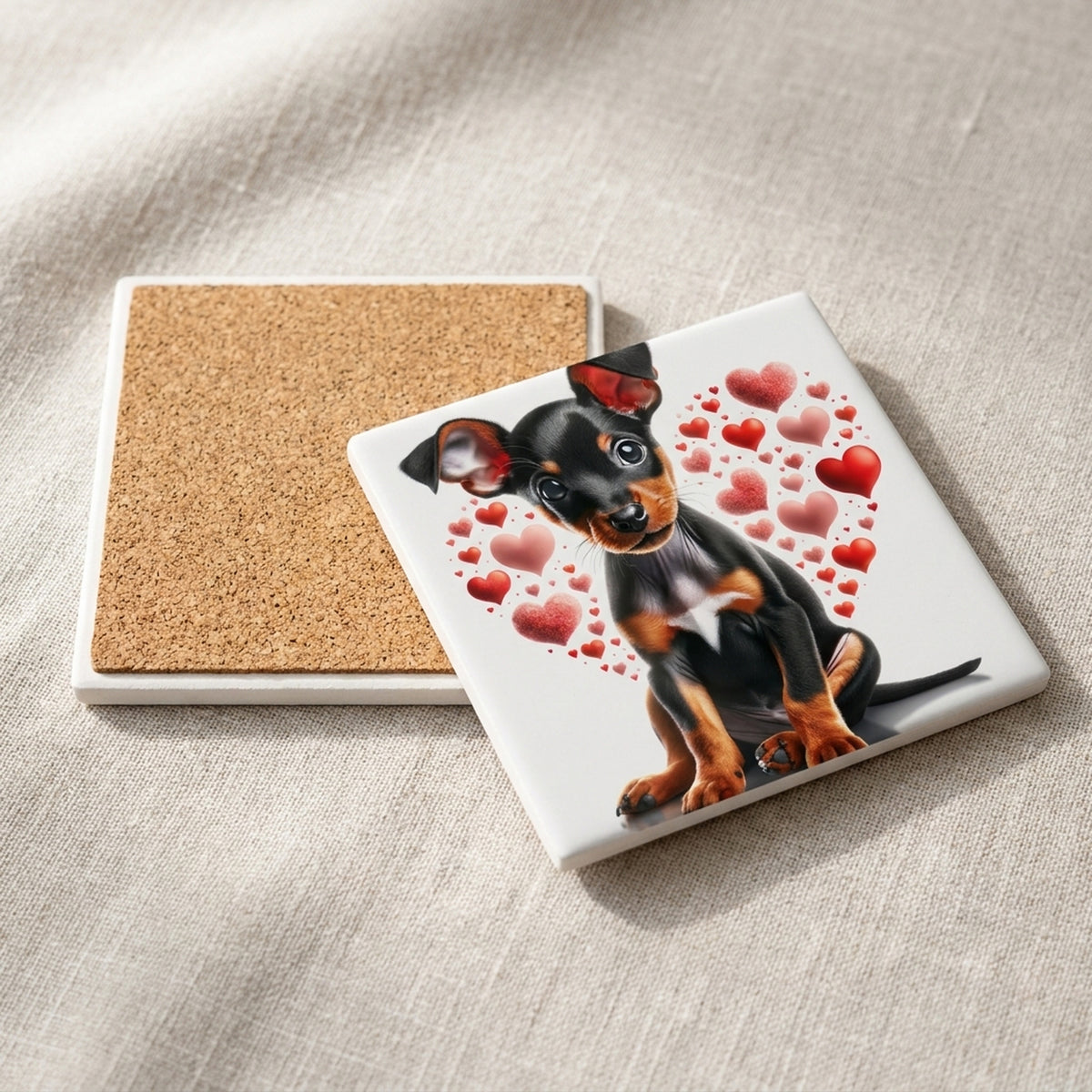 Miniature Pinscher ceramic coasters set of 4, cork back