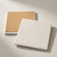 Floral Lace ceramic coasters set of 4, cork back