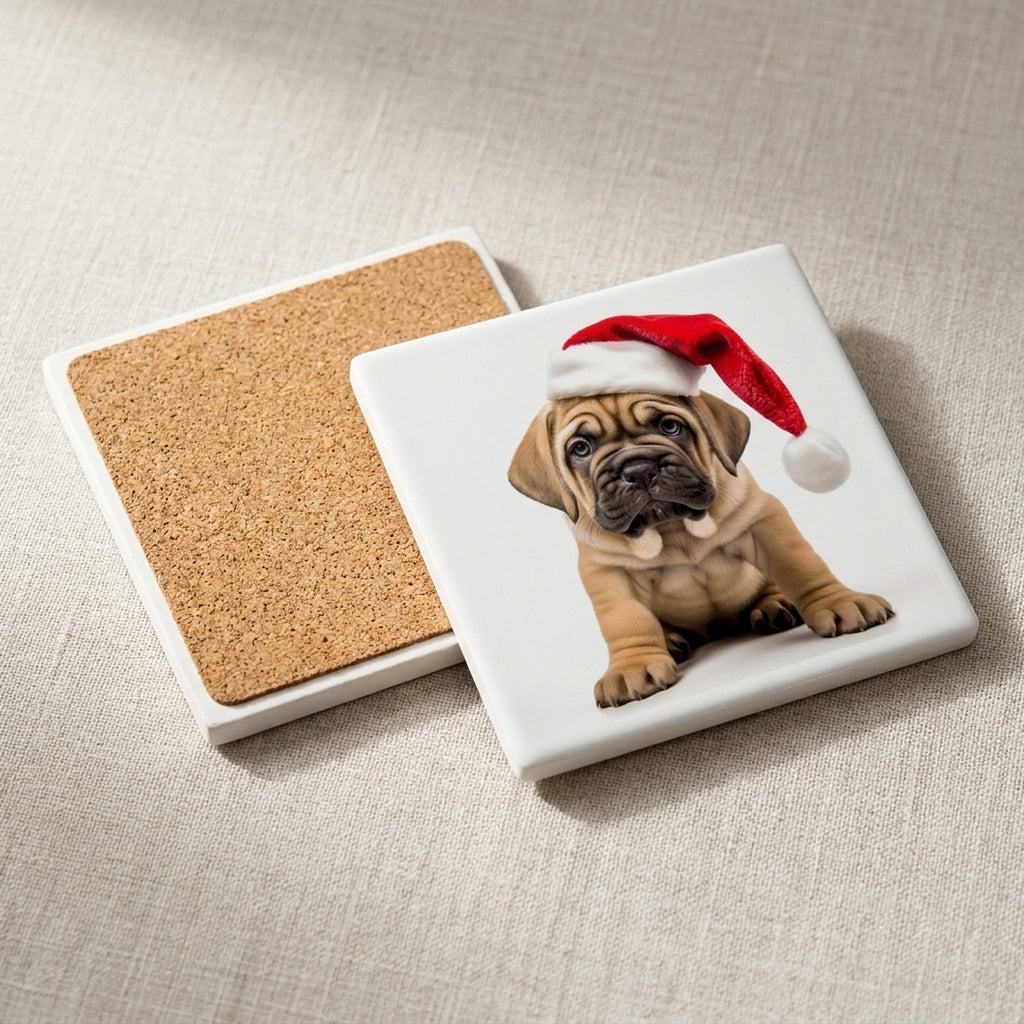 Mastiff Puppy ceramic coasters set of 4, cork back