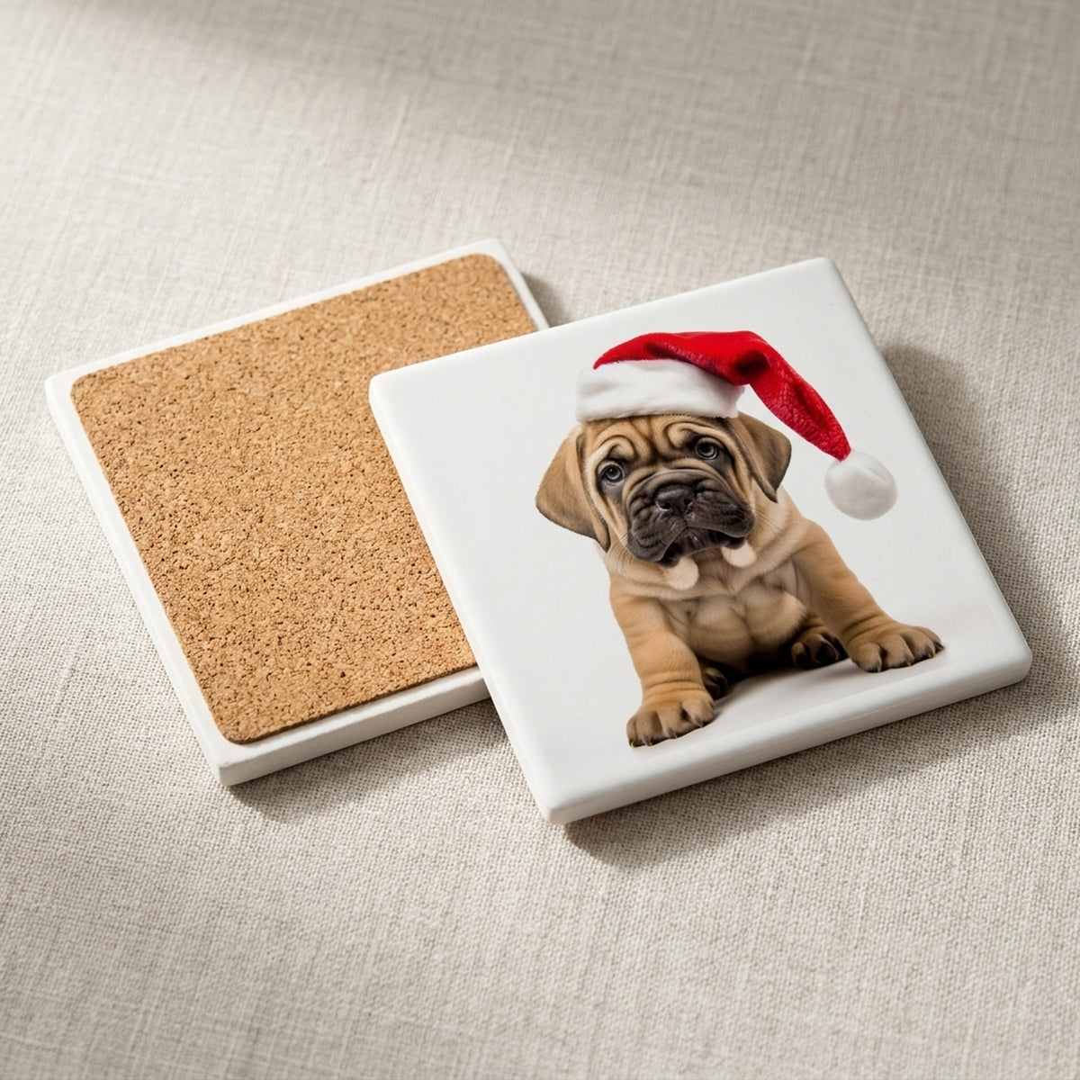 Mastiff Puppy ceramic coasters set of 4, cork back