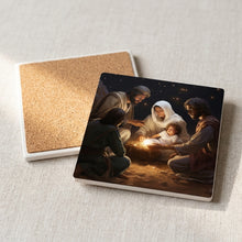 Starry Night Nativity ceramic coasters set of 4, cork back