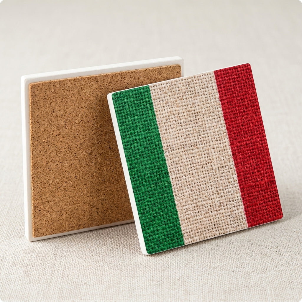 Italy Flag Pride ceramic coasters set of 4, cork back