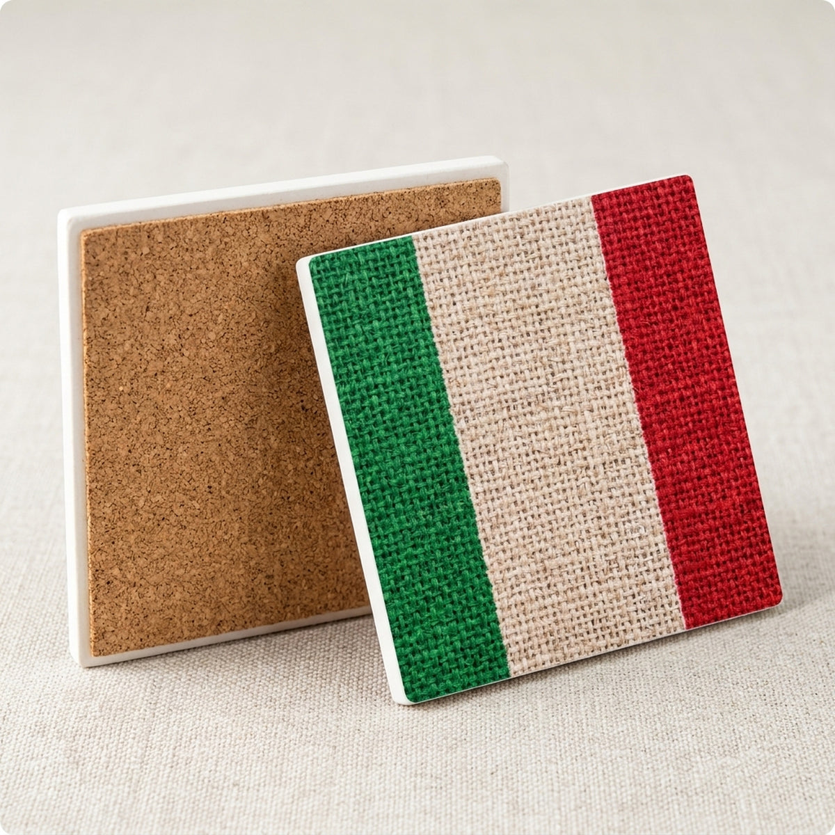 Italy Flag Pride ceramic coasters set of 4, cork back