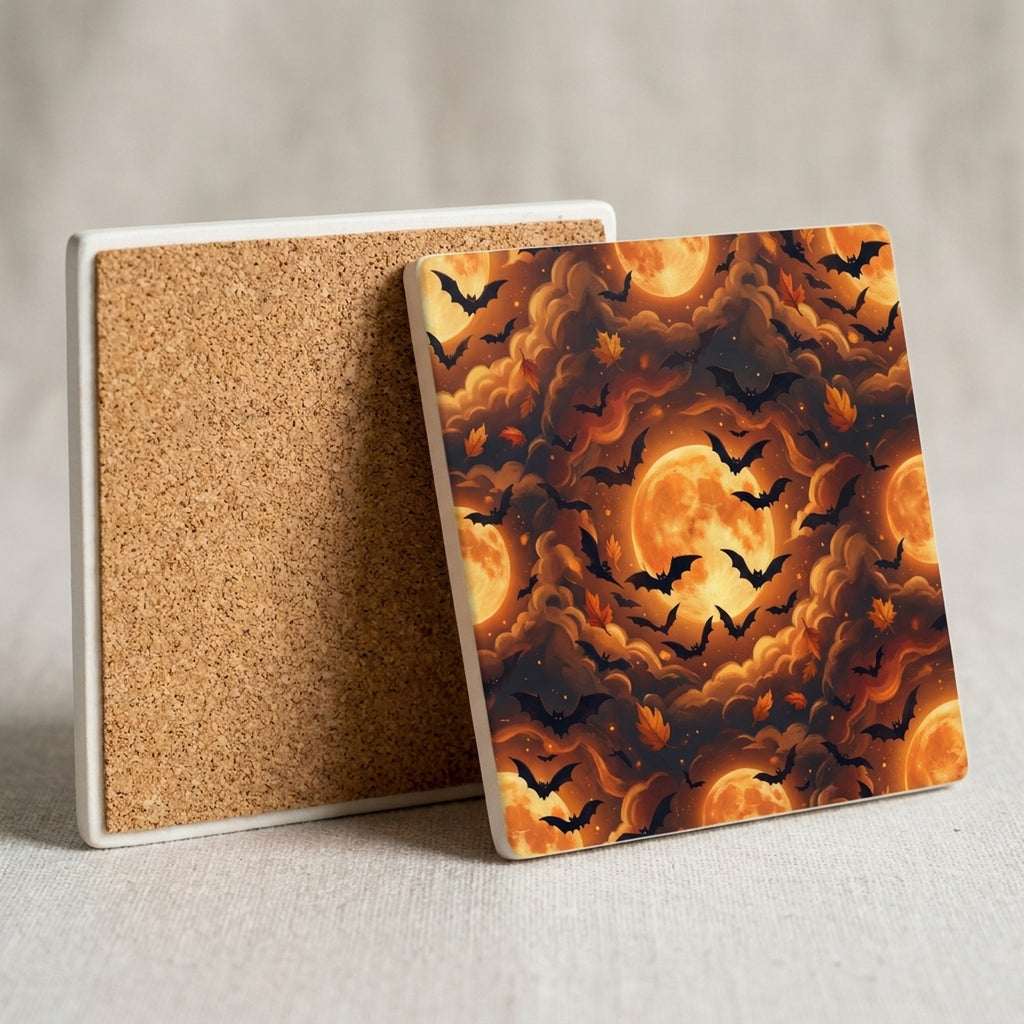 Halloween Bats ceramic coasters set of 4, cork back
