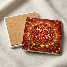 Merry & Bright ceramic coasters set of 4, cork back