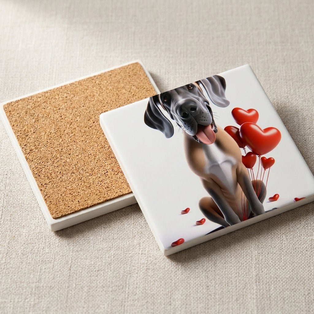 Great Dane ceramic coasters set of 4, cork back
