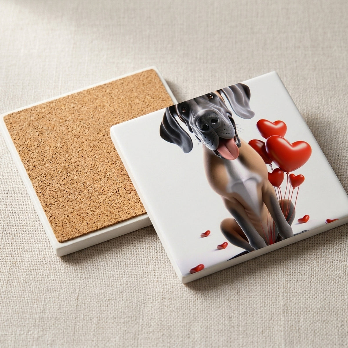 Great Dane ceramic coasters set of 4, cork back