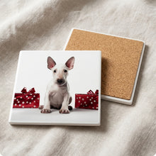 Miniature Bull Terrier Puppy ceramic coasters set of 4, cork back