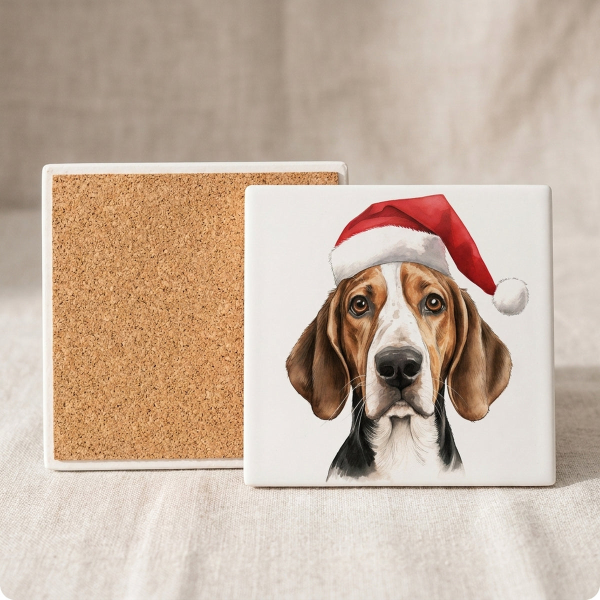 English Foxhound ceramic coasters set of 4, cork back
