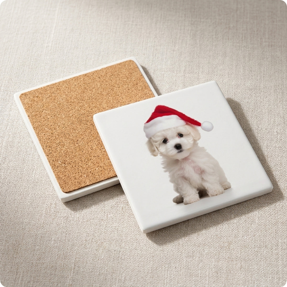 Bichon Frise Puppy ceramic coasters set of 4, cork back