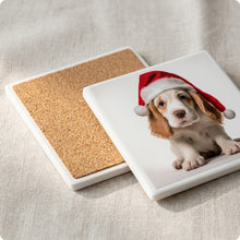 Clumber Spaniel Puppy ceramic coasters set of 4, cork back