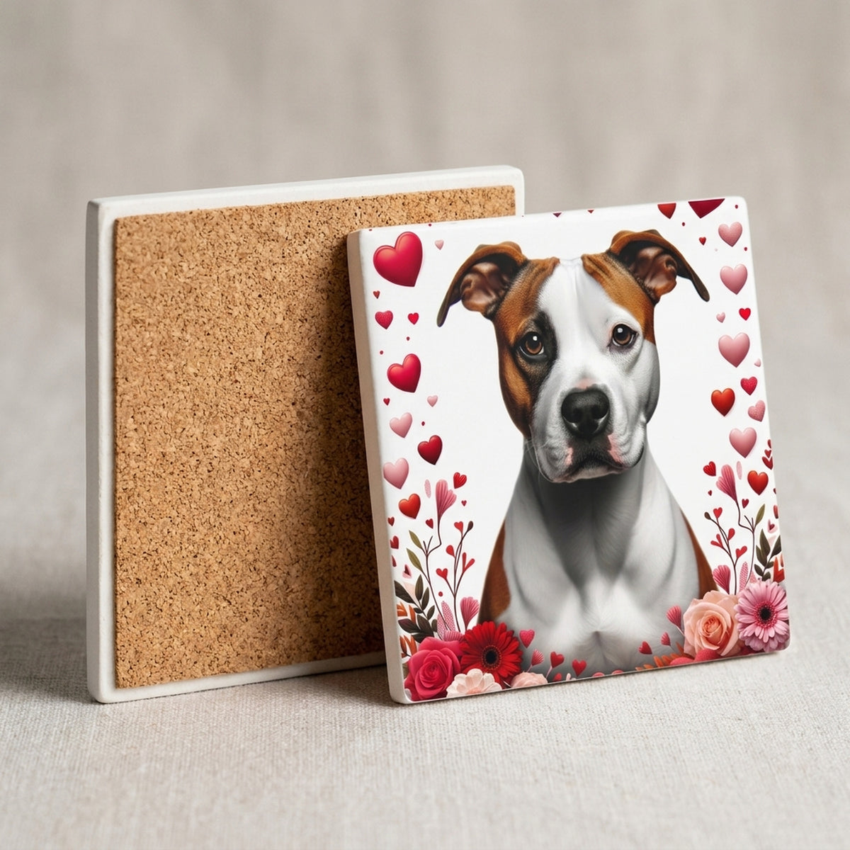 American Staffordshire Terrier ceramic coasters set of 4, cork back