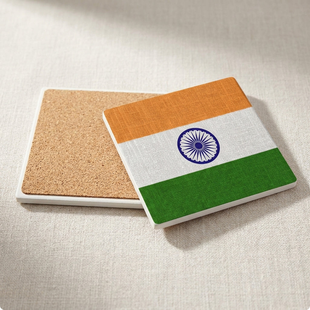 India Flag Pride ceramic coasters set of 4, cork back