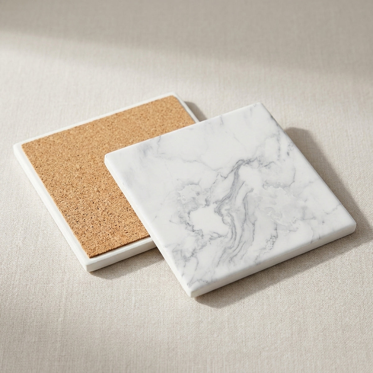 White Marble ceramic coasters set of 4, cork back