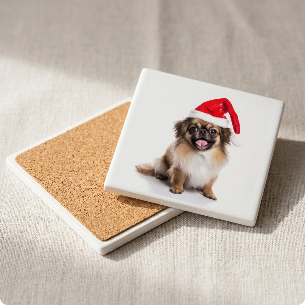 Tibetan Spaniel ceramic coasters set of 4, cork back