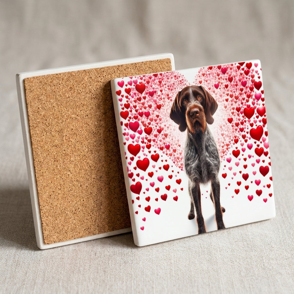 German Wirehaired Pointer ceramic coasters set of 4, cork back