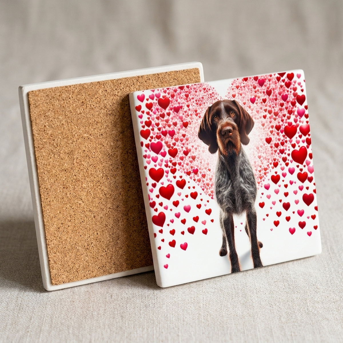 German Wirehaired Pointer ceramic coasters set of 4, cork back