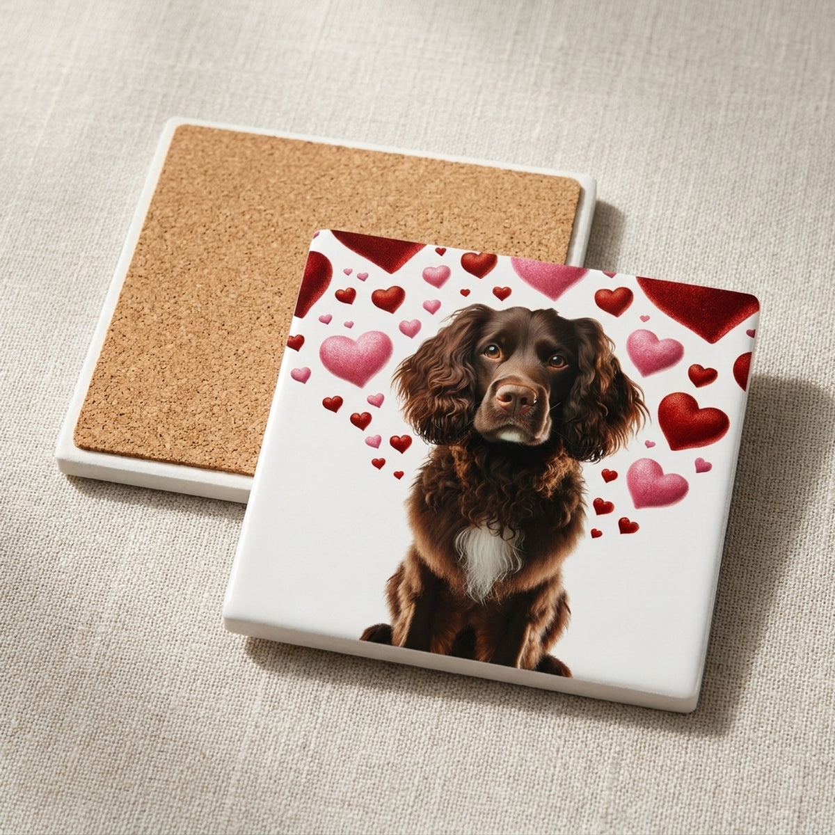 Boykin Spaniel ceramic coasters set of 4, cork back