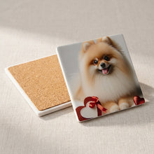 Pomeranian ceramic coasters set of 4, cork back
