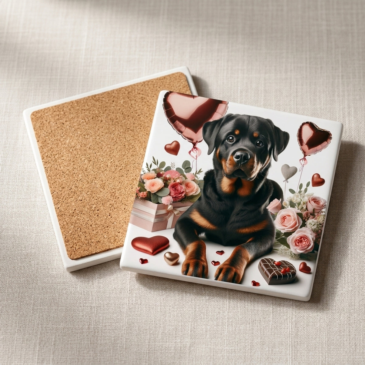 Rottweiler ceramic coasters set of 4, cork back