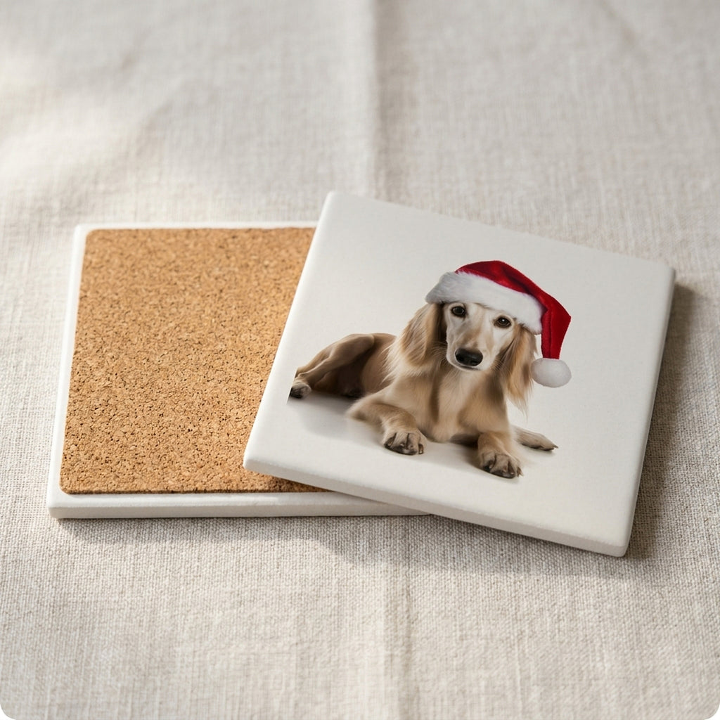 Saluki Puppy ceramic coasters set of 4, cork back