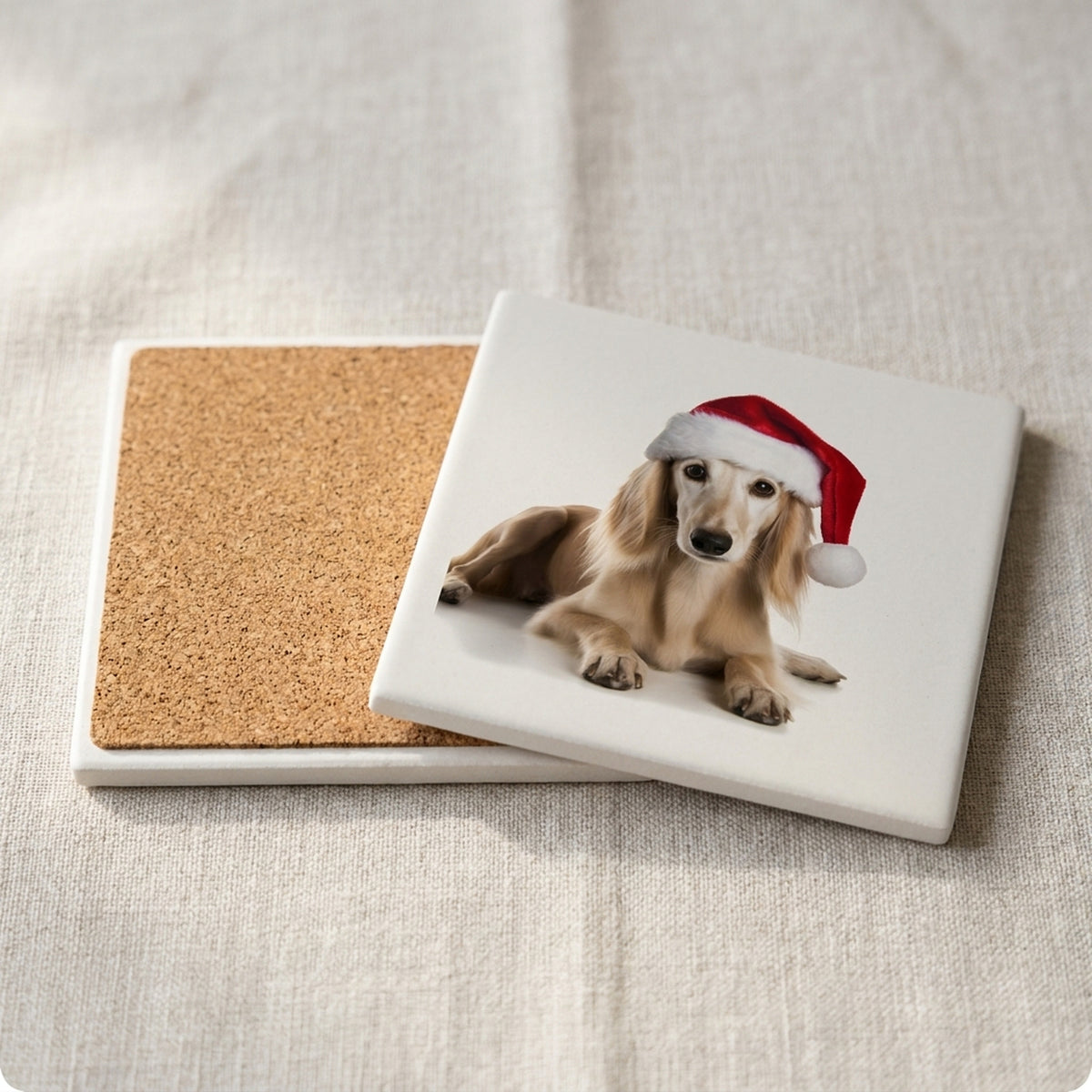 Saluki Puppy ceramic coasters set of 4, cork back
