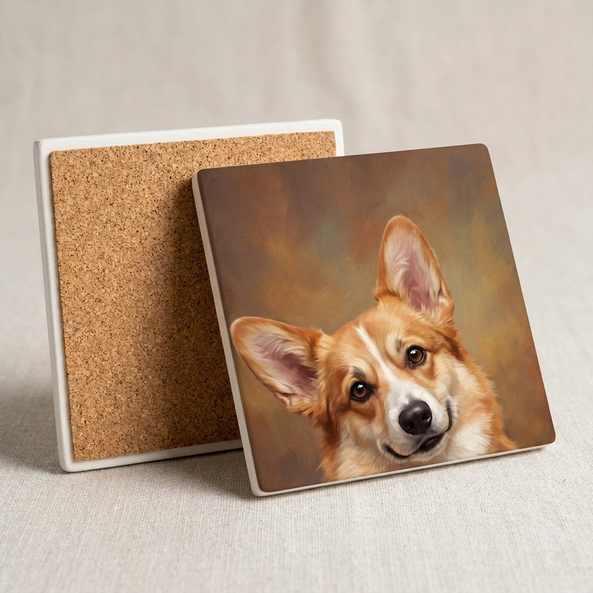 Corgi Portrait ceramic coasters set of 4, cork back