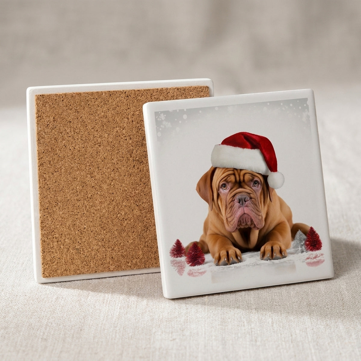 Dogue de Bordeaux ceramic coasters set of 4, cork back