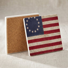 Betsy Ross 13-Star Flag ceramic coasters set of 4, cork back