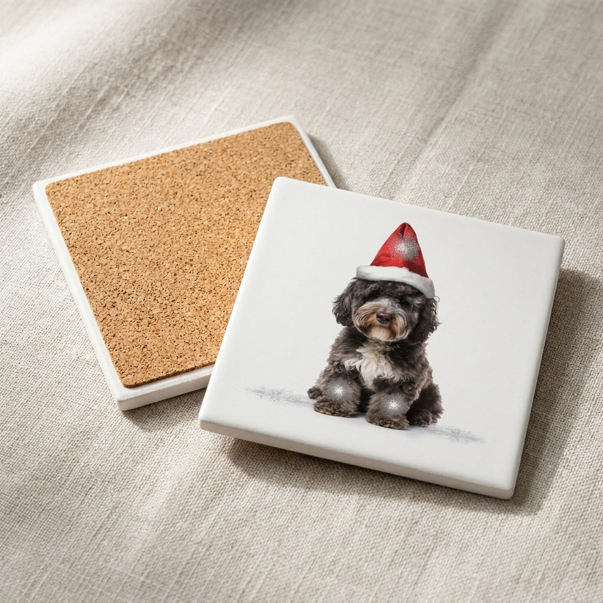 Belgian Laekenois ceramic coasters set of 4, cork back