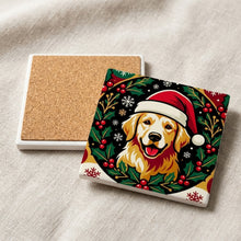Golden Retriever Christmas Ornament Art ceramic coasters set of 4, cork back
