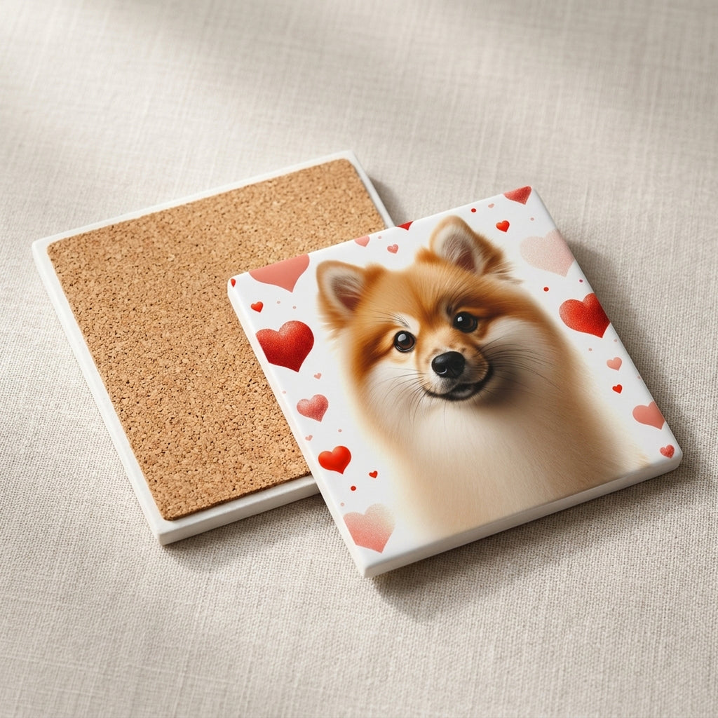 Pomeranian ceramic coasters set of 4, cork back