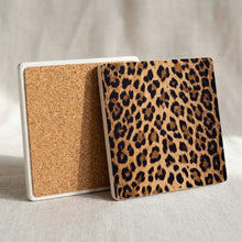Leopard Print ceramic coasters set of 4, cork back