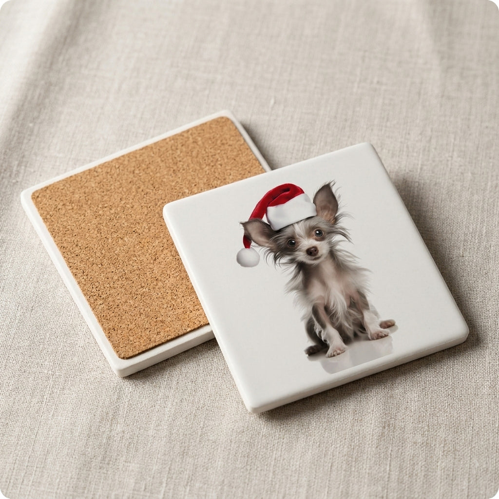 Chinese Crested Puppy ceramic coasters set of 4, cork back