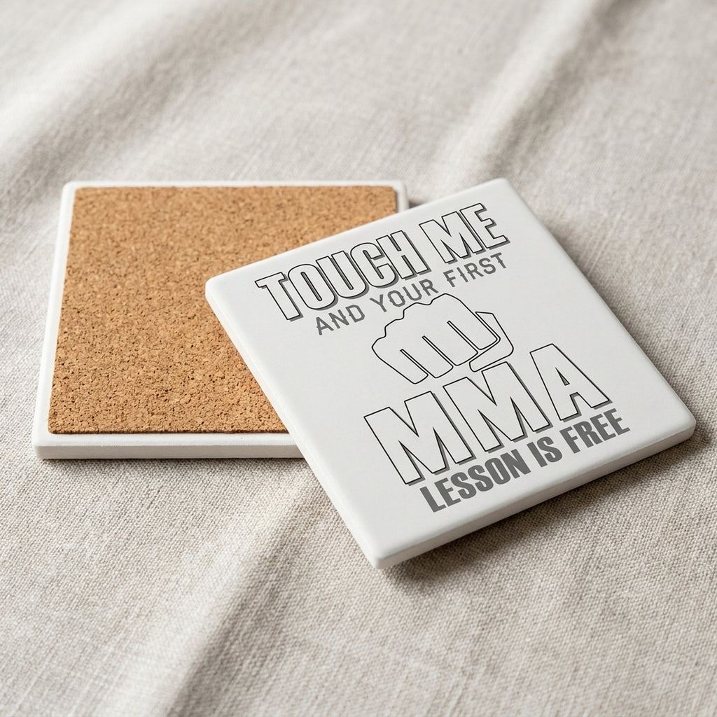 Touch Me. First MMA Lesson is Free. ceramic coasters set of 4, cork back