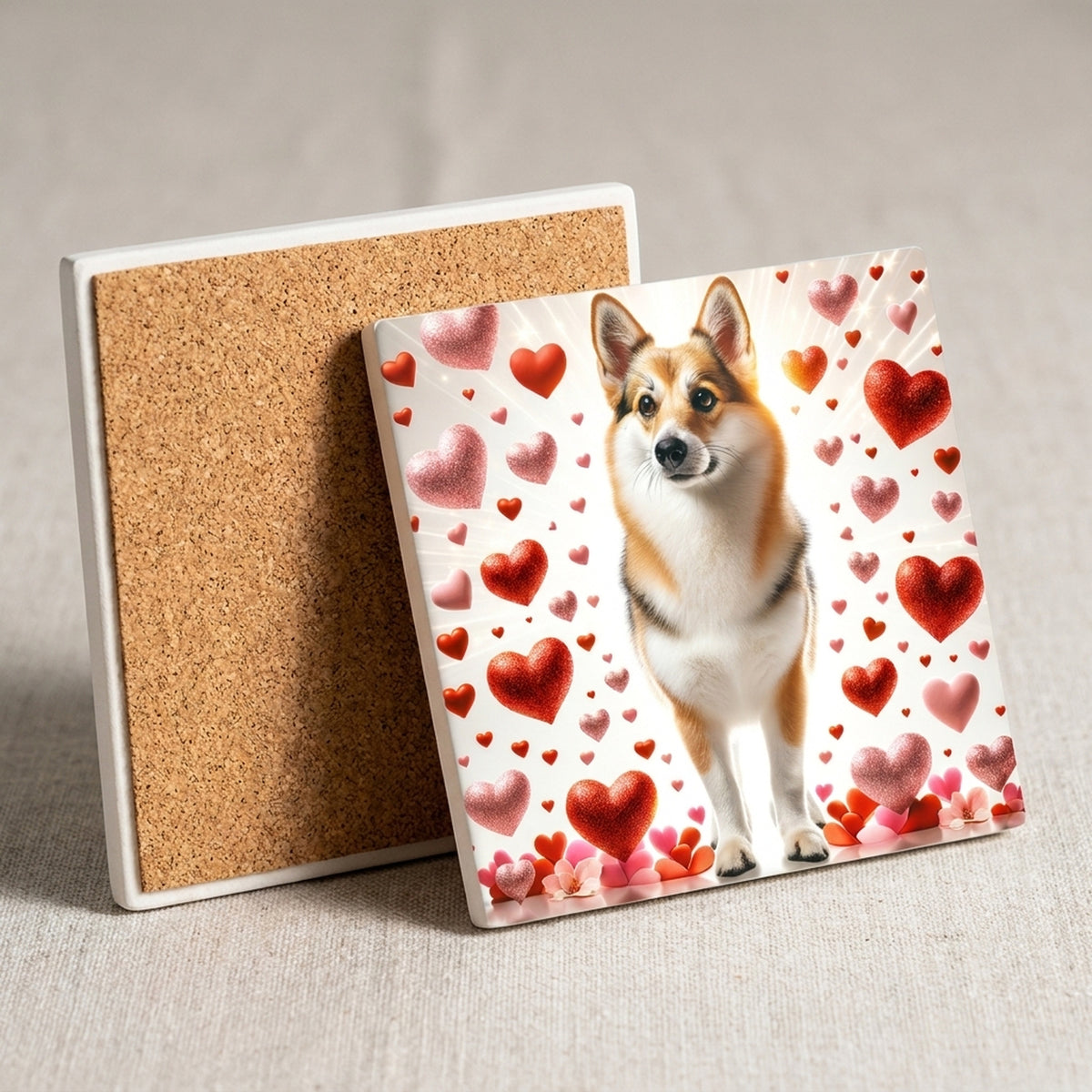 Pembroke Welsh Corgi ceramic coasters set of 4, cork back