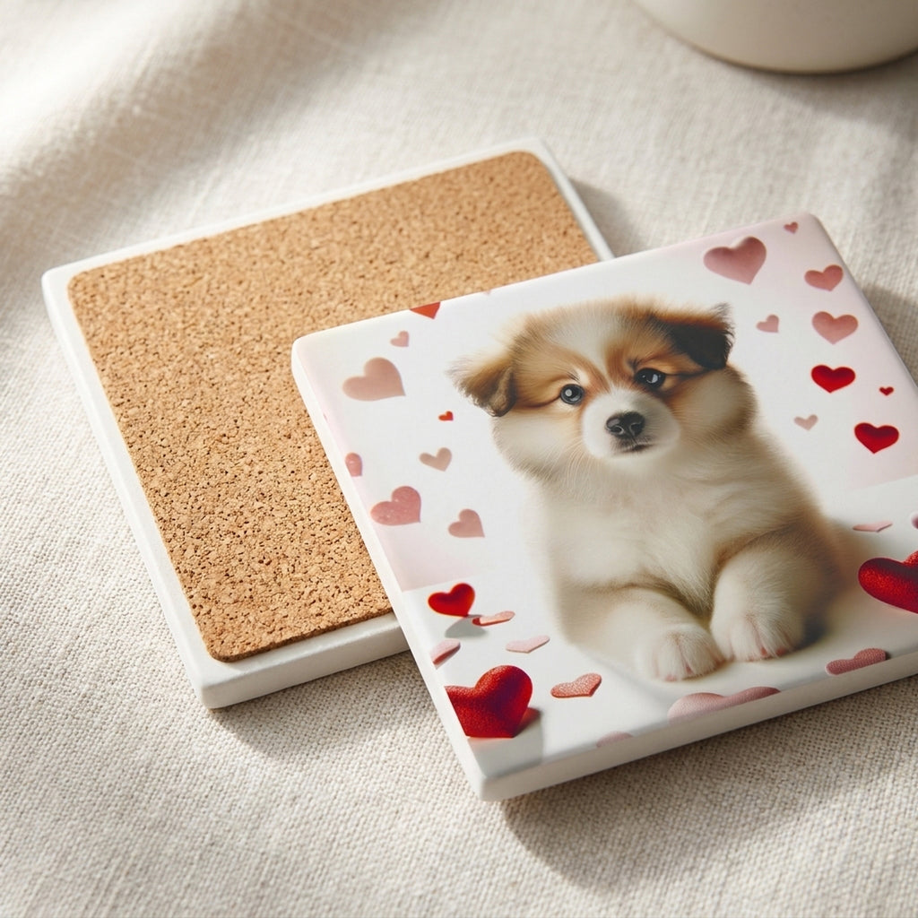 Pomeranian ceramic coasters set of 4, cork back