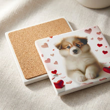 Pomeranian ceramic coasters set of 4, cork back