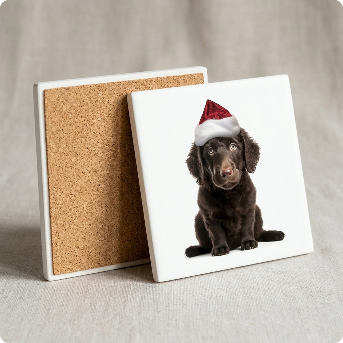 Curly-Coated Retriever Puppy ceramic coasters set of 4, cork back