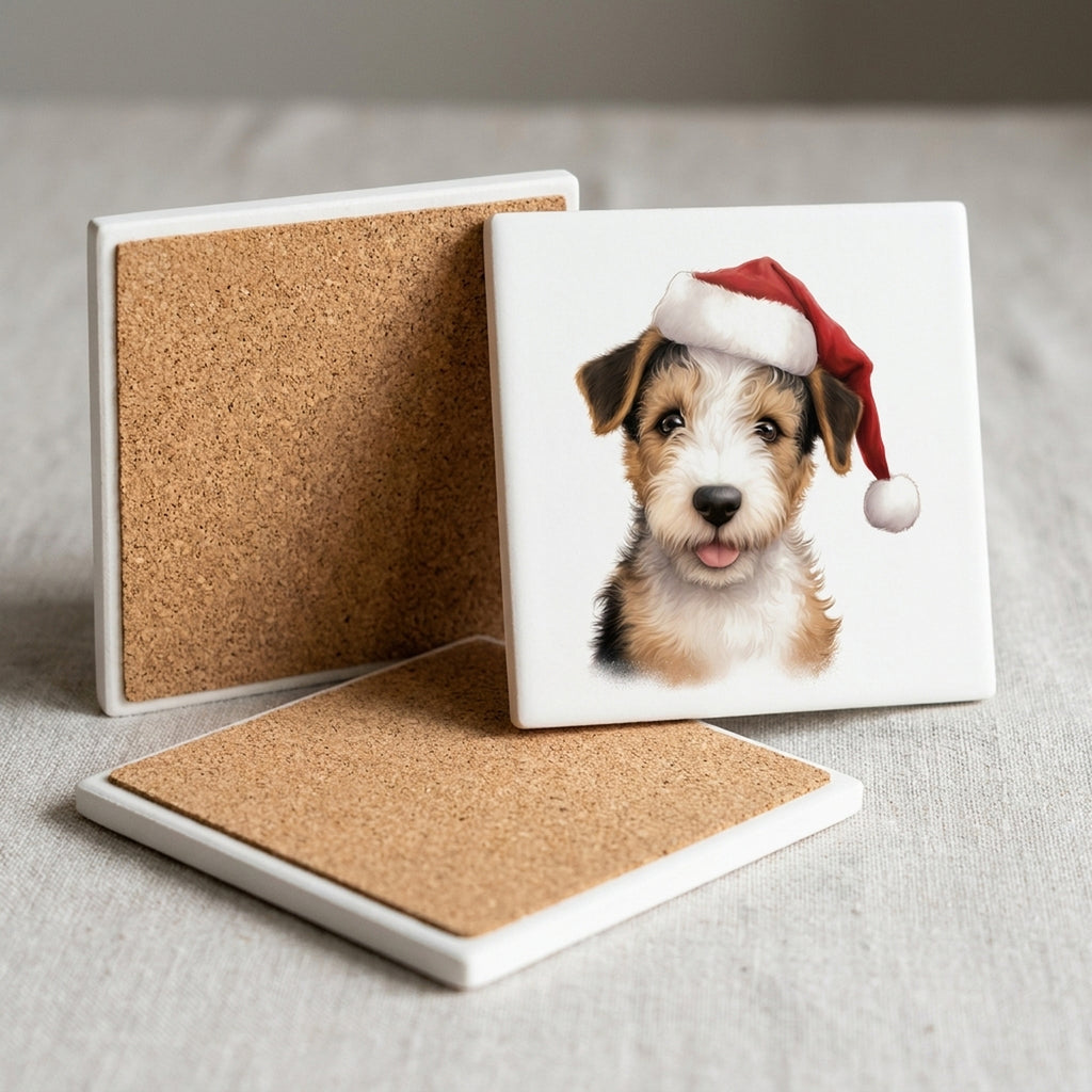 Wire Fox Terrier Puppy Drawing ceramic coasters set of 4, cork back