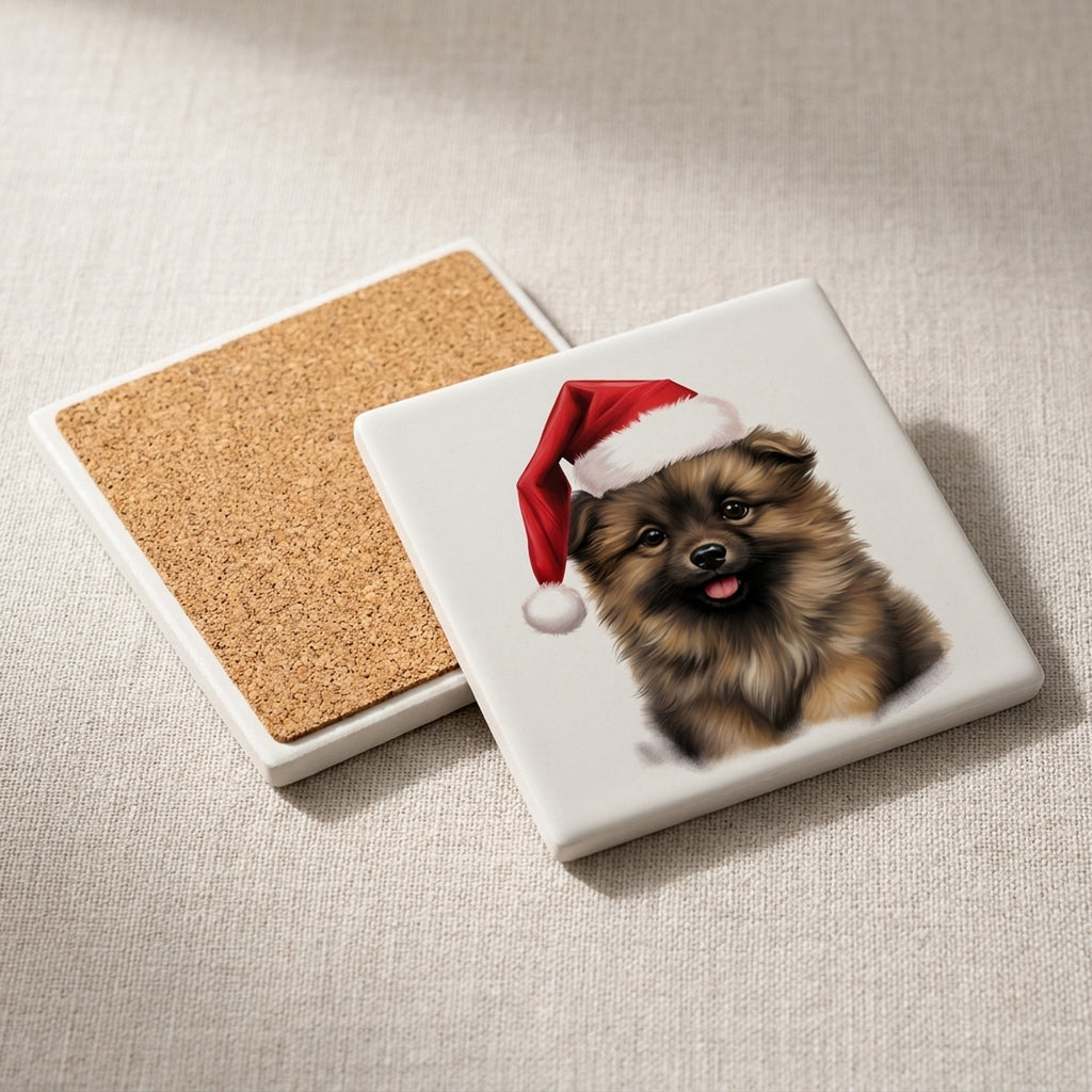 Keeshonden Puppy Drawing ceramic coasters set of 4, cork back