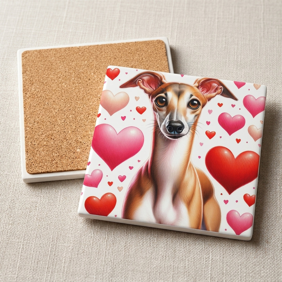 Italian Greyhound ceramic coasters set of 4, cork back