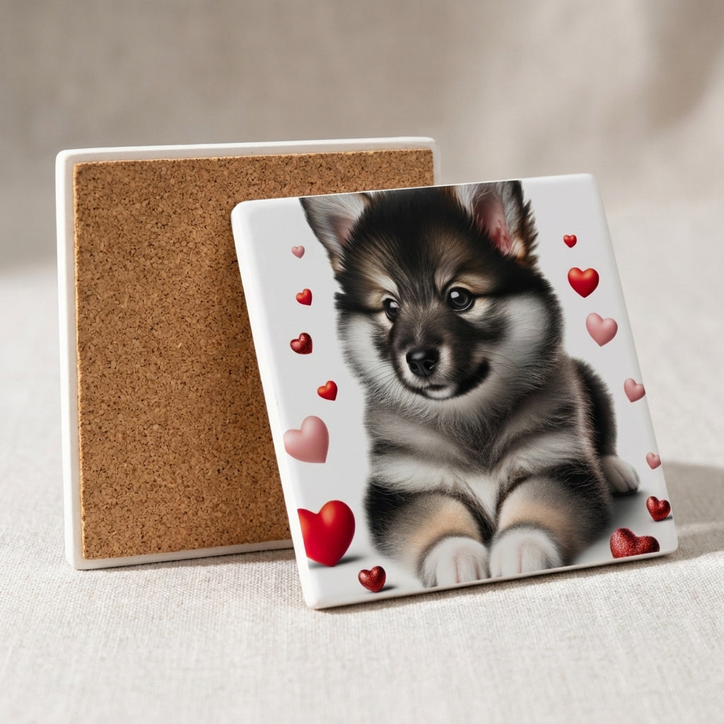 Keeshond ceramic coasters set of 4, cork back